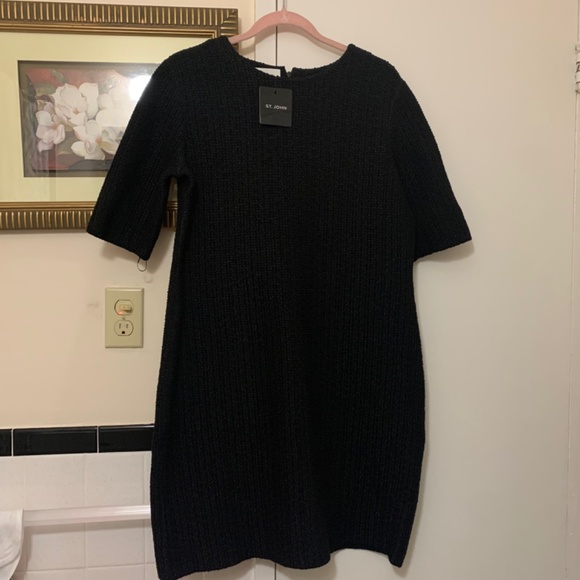 NWT St. John BLACK Formfitting Bouclé-knit Minidress - Size 14 - Picture 9 of 15